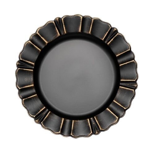 Waved Scalloped Charger Plate (Black & Gold)